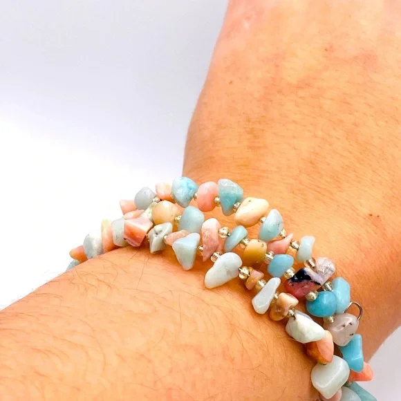 Amazonite and Rhodonite Memory Bracelet - Picture 3 of 3